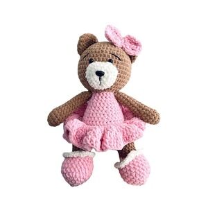 Plush Pink Teddy Bear Ballerina Handmade Crochet Stuffed Animal Handcrafted